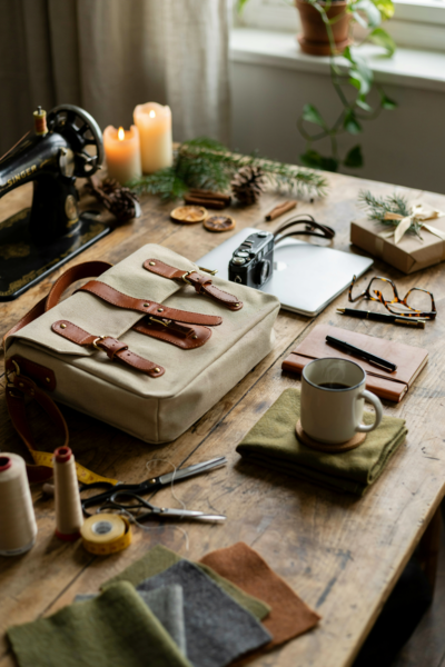 Handmade sewn work messenger bag Christmas gift for boyfriend with diy canvas laptop bag ideas