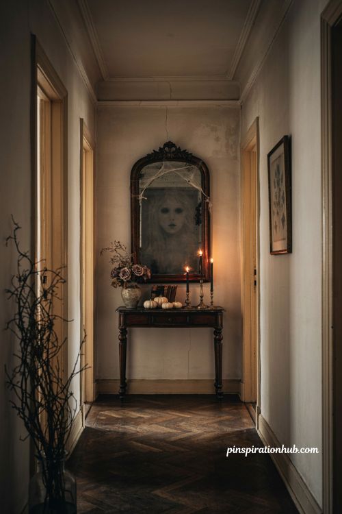 Animated ghost mirror for a spooky Halloween hallway surprise
