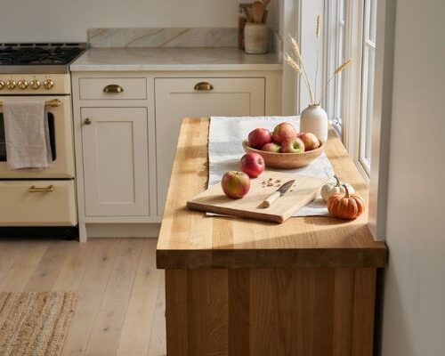 Autumn kitchen decor with pumpkins and warm natural accents