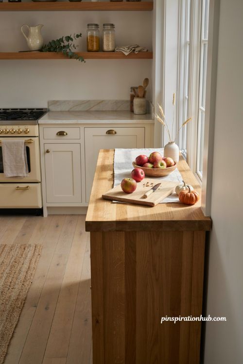 Autumn kitchen decor with pumpkins and warm natural accents