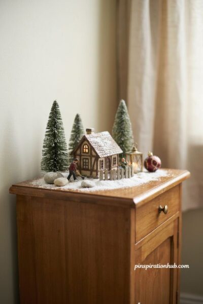 Christmas village display ideas for a small side table with miniature houses