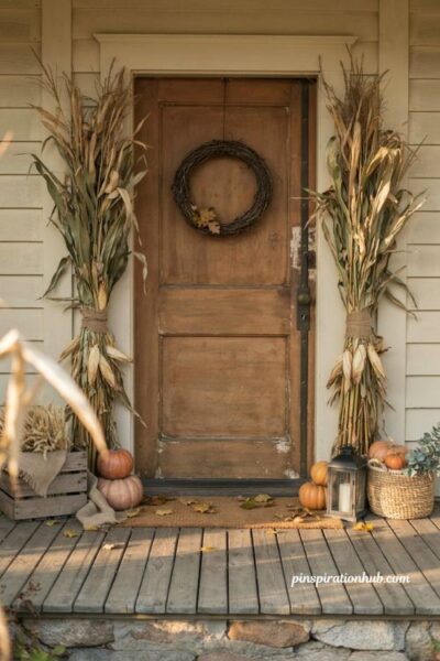 Corn stalk wreath and bundles for farmhouse Halloween door decor
