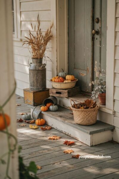 Cozy fall porch ideas with vintage flea market finds