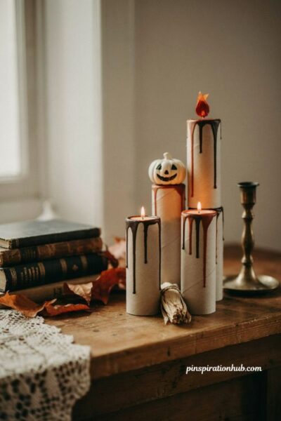 DIY retro paper Halloween candles with vintage wax drips