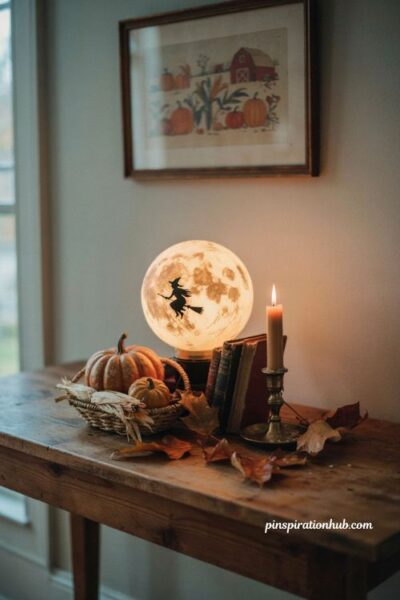 DIY spooky moon lamp with vintage Halloween decor