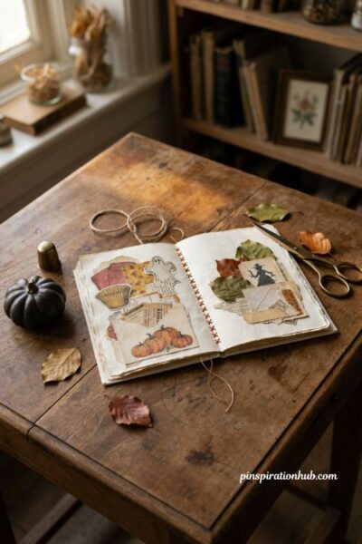 DIY vintage Halloween junk journal with retro ephemera