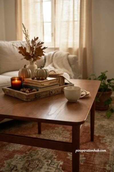 Fall coffee table decor with functional tray hidden storage and cozy accents