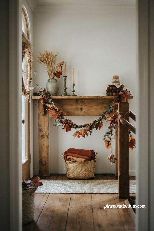 Fall garland diy ideas with maple leaves and cozy mantel decor