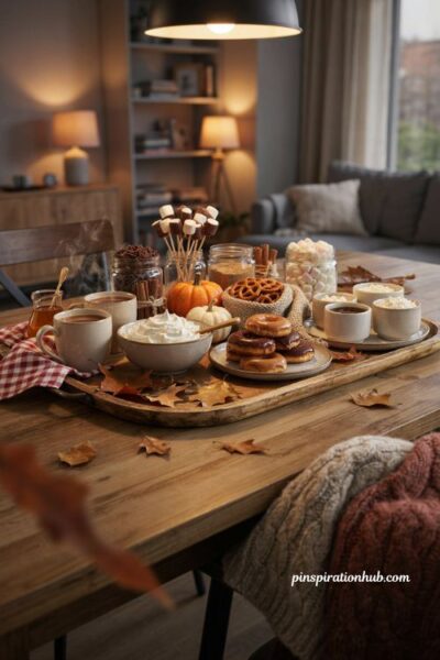 Fall sleepover ideas with a loaded hot cocoa dessert bar and fun toppings