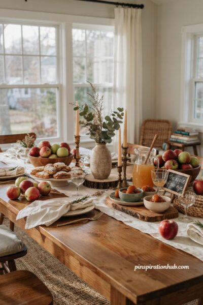 Fall sunroom baby shower with apple of our eye theme red green apples and rustic decor
