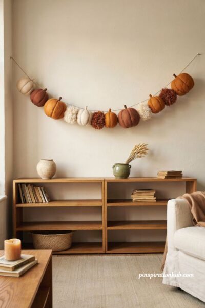 Felt pumpkin and pom pom garland fall decor ideas for a cozy home