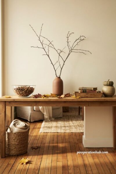 Free natural fall decor ideas using leaves branches and acorns