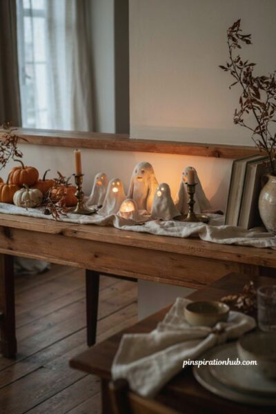 Glowing ghost tea lights for cozy Halloween table decor