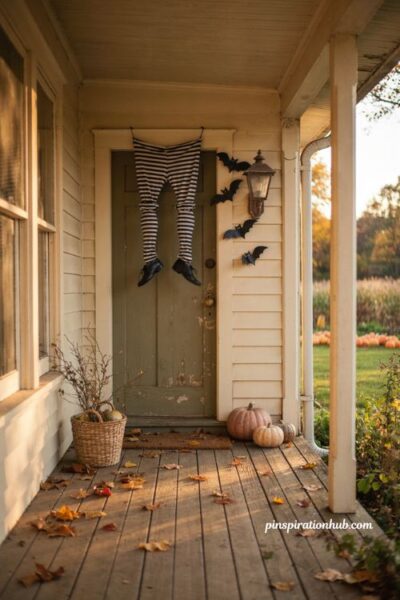 Hanging witch legs for a fun diy Halloween door decoration