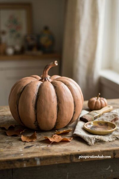 Modern pumpkin with vintage glaze effect and aged patina