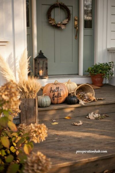 No-carve painted pumpkin cluster for a cozy Halloween porch