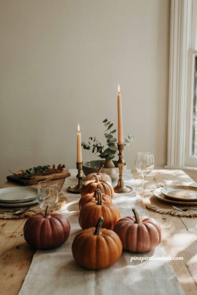 Ombre painted pumpkin centerpiece in terracotta shades for elegant fall table decor