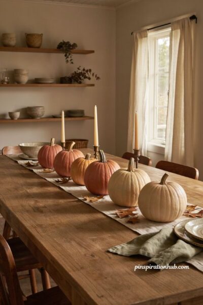 Ombre painted pumpkin table decor in graduated fall colors