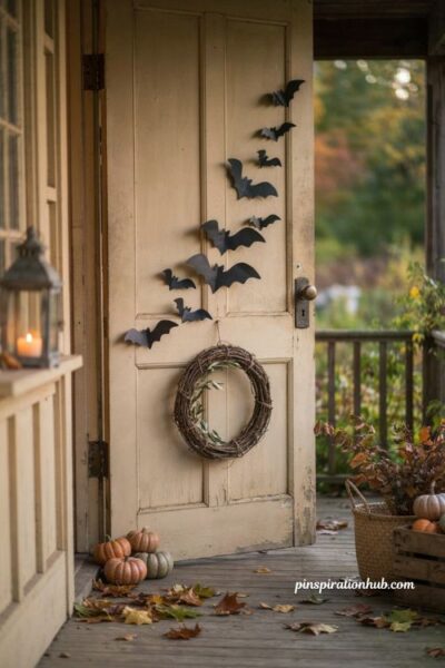 Paper bat silhouettes for easy diy Halloween door decorations