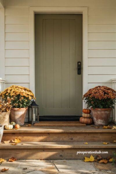 Potted mums by the front door for easy fall decor