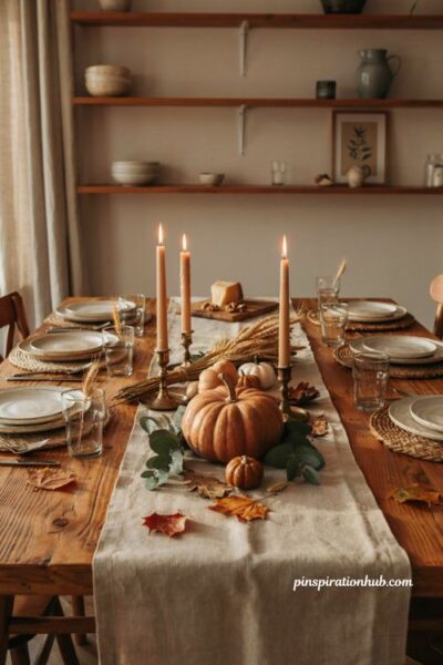 Pumpkin centerpiece ideas for a cozy farmhouse fall dining table decor