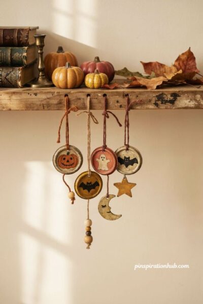 Upcycled tin can Halloween ornaments with rustic vintage charm