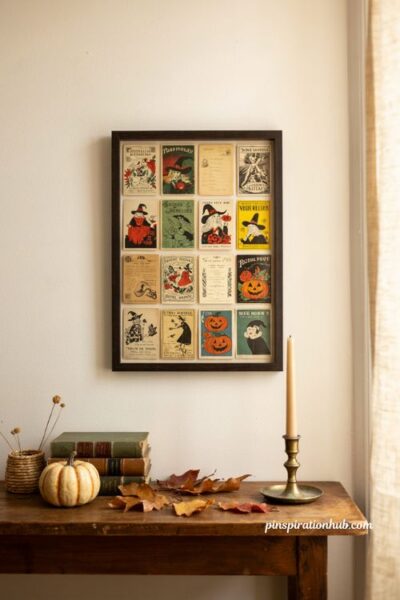 Vintage Halloween ephemera art with retro postcards and jack o lanterns