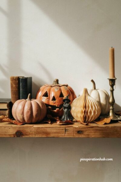 Vintage pumpkin decor with ceramic paper wood and resin pumpkins