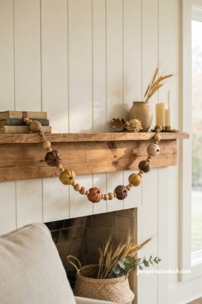 Wooden pumpkin garland fall decor ideas for farmhouse homes