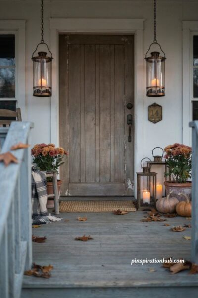 candle lanterns fall outdoor decor front porch evening glow