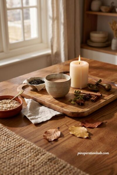 chai inspired fall candle with cardamom tea and cozy autumn kitchen decor