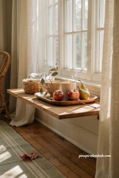 crisp fruit fall candle with apple pear and bright autumn sunroom decor