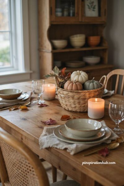 fall basket ideas for low dining table centerpiece