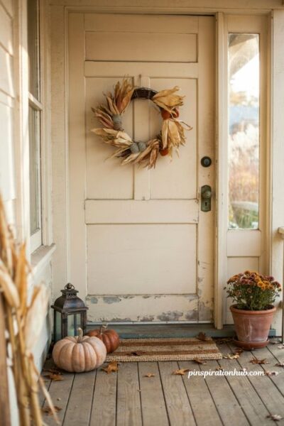 handmade corn husk wreath fall outdoor decor front porch
