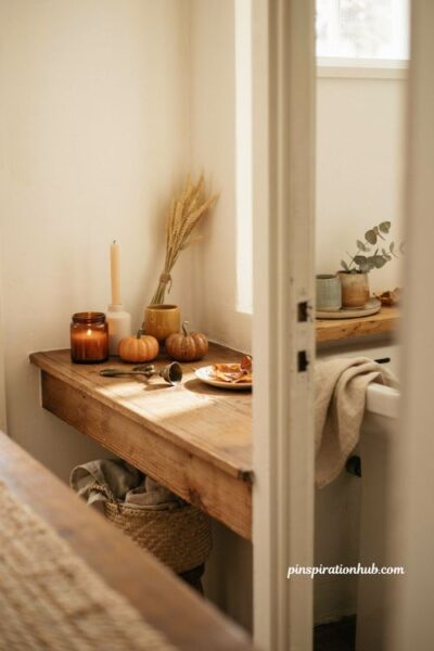 mini fall candles for small spaces with cozy entryway and bathroom decor