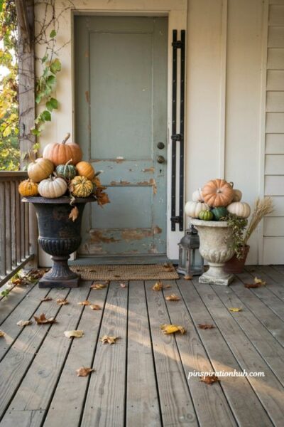 mixed pumpkin urns fall outdoor decor front porch