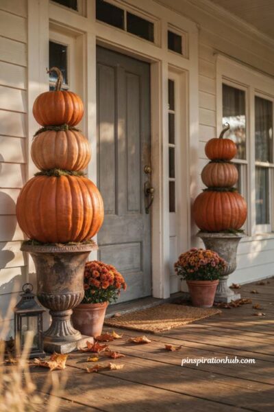 stacked pumpkin topiary fall outdoor decor front porch