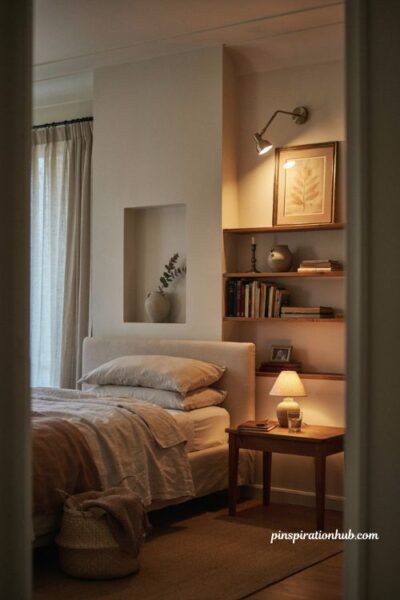 Accent lighting bedroom ideas for shelves and wall art