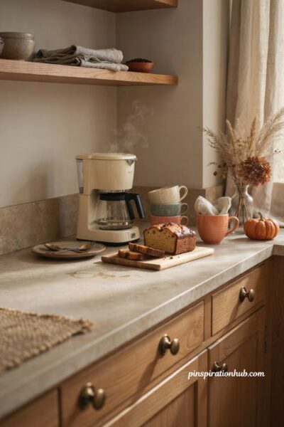 Autumn kitchen decor with a cozy fall coffee station