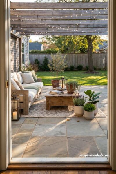 Back patio ideas with planters and container garden greenery