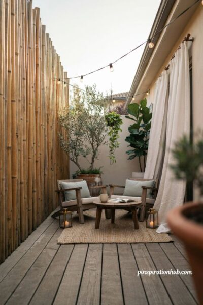 Back patio ideas with privacy screens and outdoor curtains