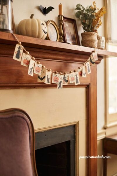 Baker's twine Halloween garland with retro printable decorations