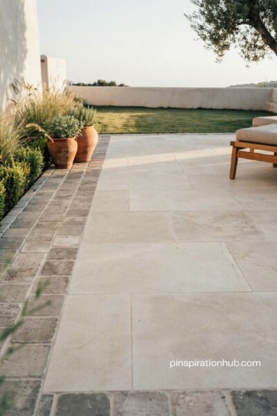 Bordered paver patio ideas for defining a small modern outdoor space