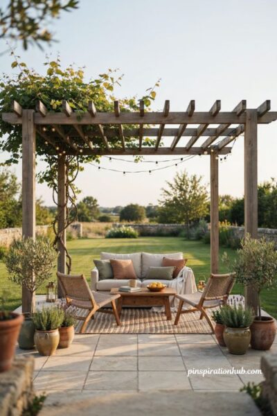 Build or buy pergola cozy backyard ideas with string lights and vines