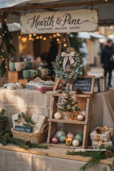 Christmas booth display ideas with single focal point tiered shelf and lit display