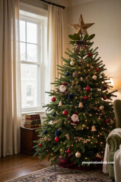 Classic plaid Christmas stockings on a traditional mantel