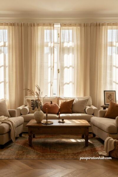 Classy Halloween decor with neutral skeleton and pumpkin throw pillows