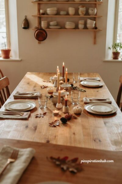 Clustered tealight candle ideas for a cozy fall kitchen table with varied heights and warm ambiance
