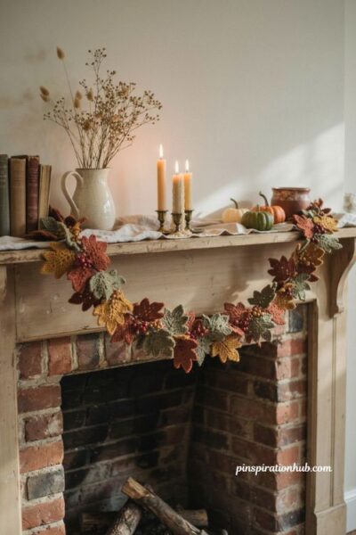 Crochet leaf and berry autumn garland ideas for a cozy fall mantel