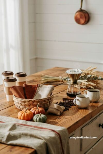 DIY fall coffee cup sleeves with leather fabric and felt for guests